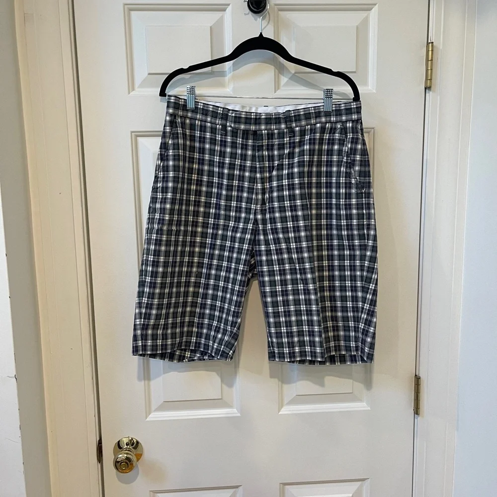 Ralph Lauren Blue and White Plaid Flat-Front Shorts